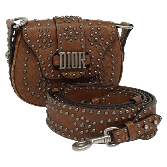 DIOR D Fence Shoulder Bag Leather Brown - Picture 1 of 16